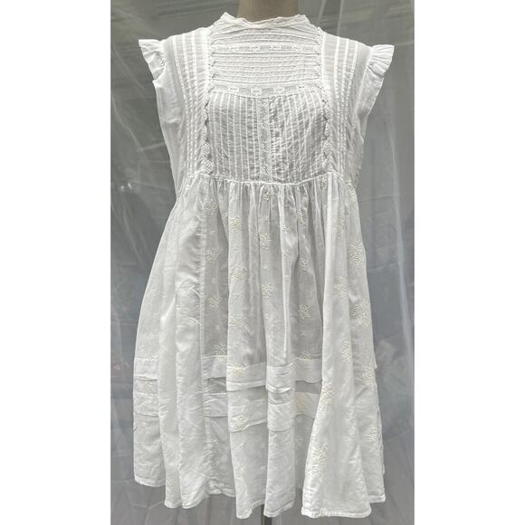 Free People Womens White Lace High Neck Embroidered Pleated Mini Dress Size XS - Picture 2 of 10